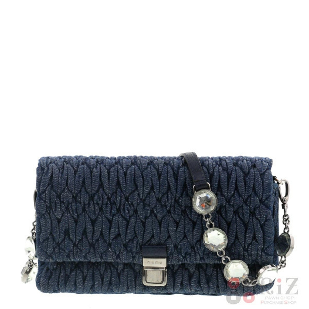 Miu Miu Crystal Bijou Shoulder Bag Messenger Denim Indigo